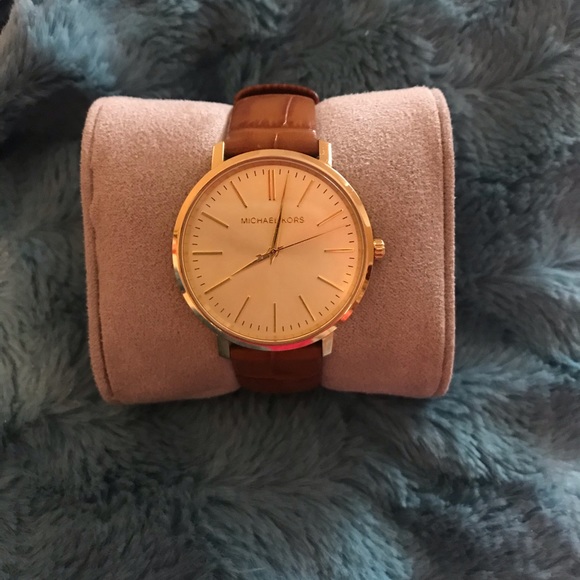 Brown Leather & Gold MK Watch - Picture 1 of 8